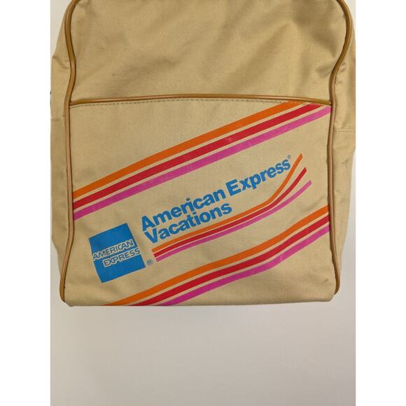 American Express Vacations Vintage Carry On Bag Weekender Beige 14x12x6" - Picture 4 of 6